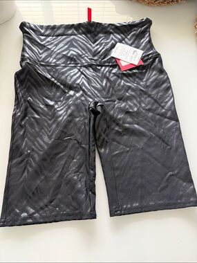SPANX Black Metallic Zebra-Print Faux leather bike Shorts